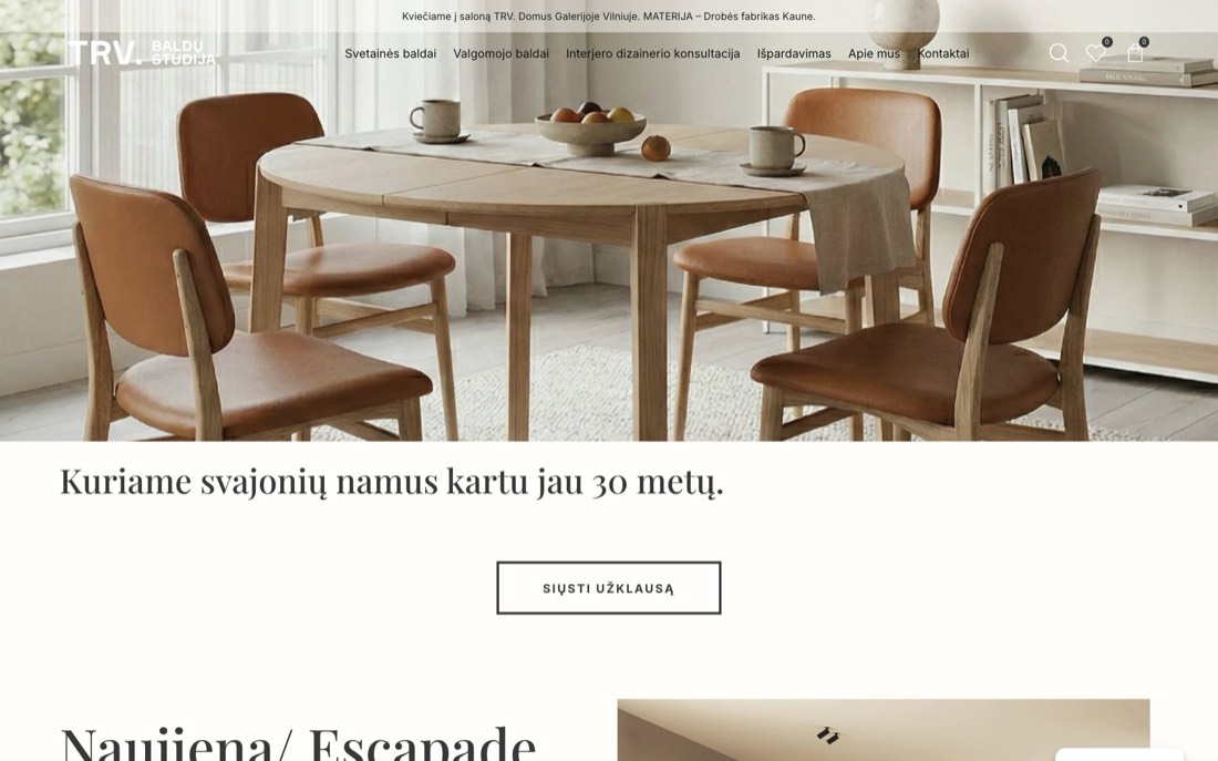 TRV Baldai svetainės vaizdas